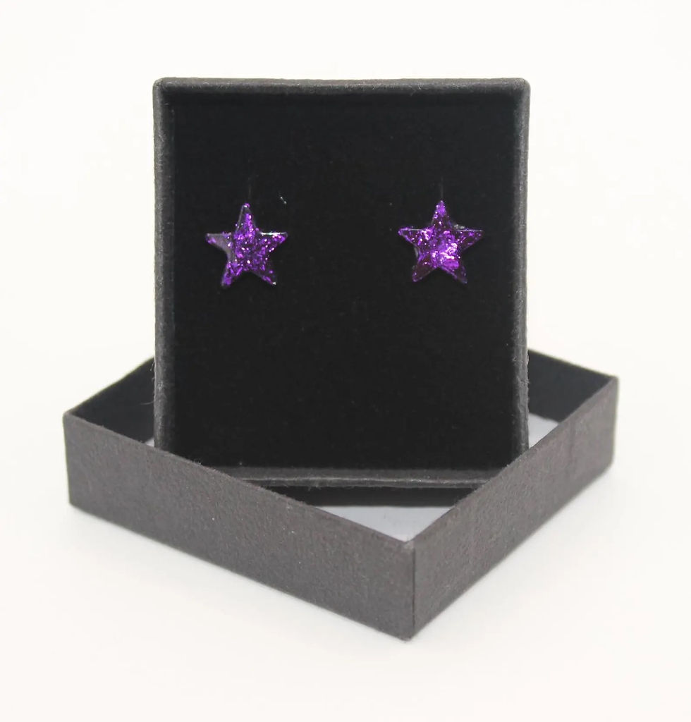 Purple Star - Sterling Silver glitter foil stud earrings