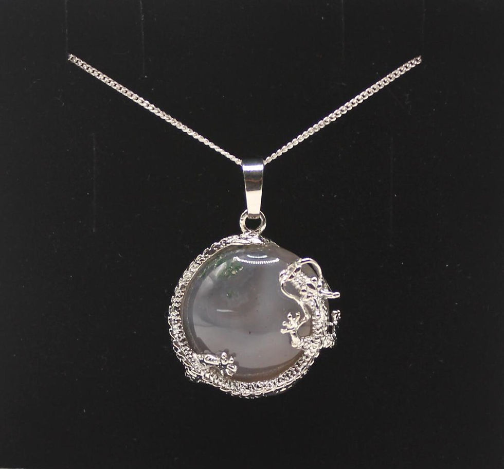 Thumbnail: Green Moss Agate Dragon pendant necklace