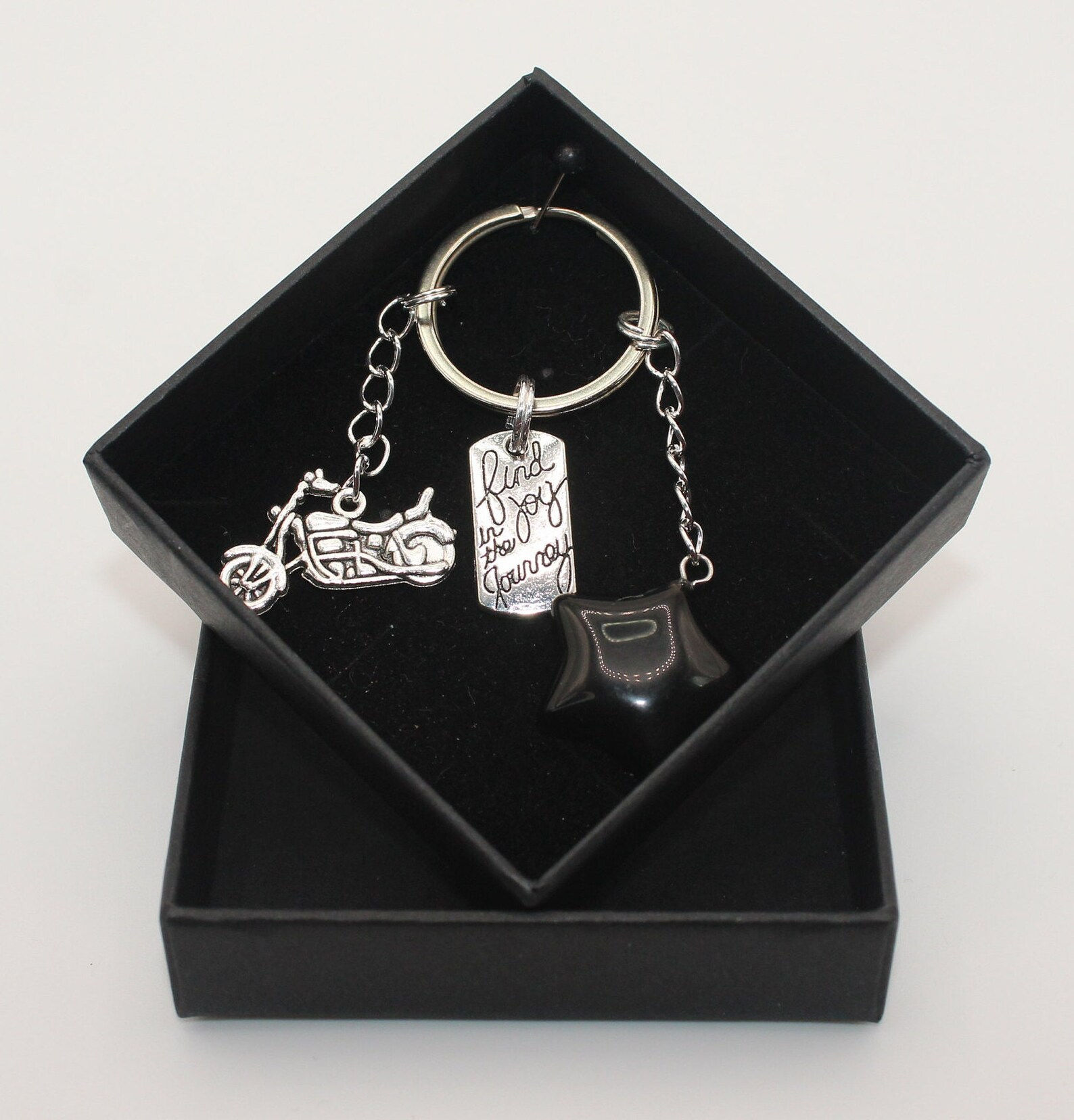 Find Joy in the Journey with Motorbike key ring - Black