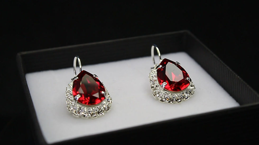 Thumbnail: Scarlet Crystal Halo Pear drop earrings