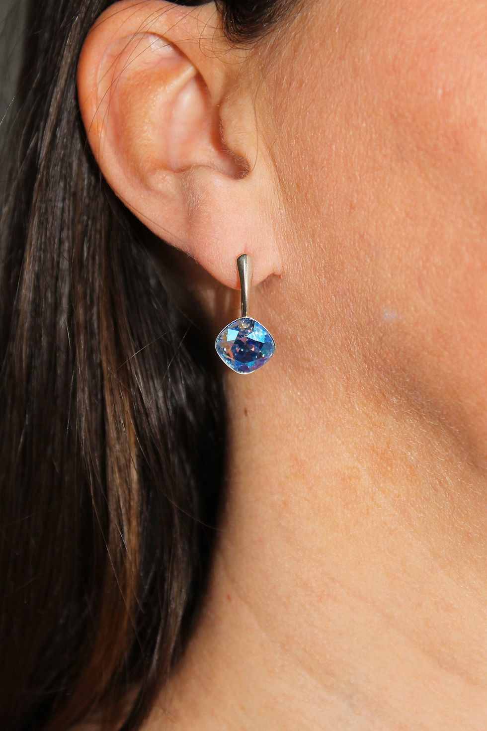 Thumbnail: Square Fancy Stone drop earrings - Light Sapphire Shimmer