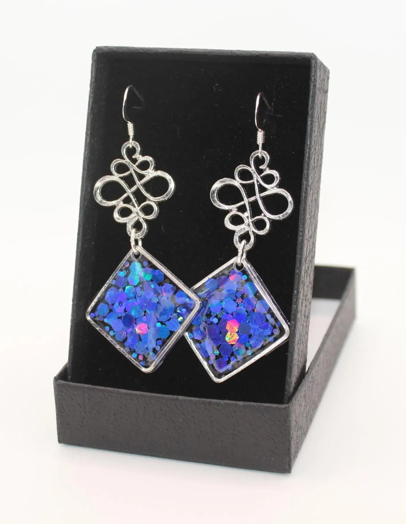 Sapphire Blue - Glitter Resin Chandelier earrings
