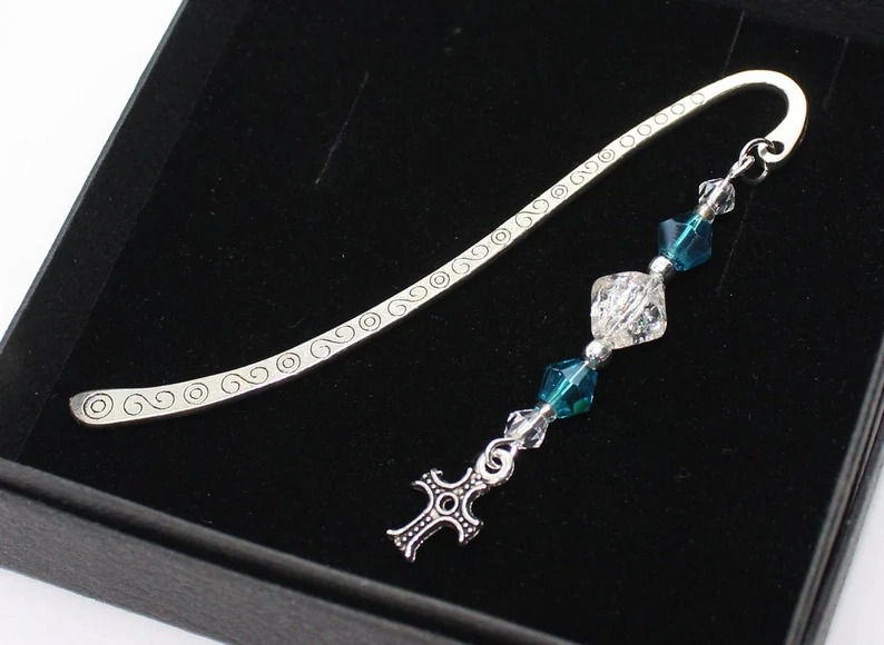 Thumbnail: Ornate Cross - blue - Tibetan Silver bookmark