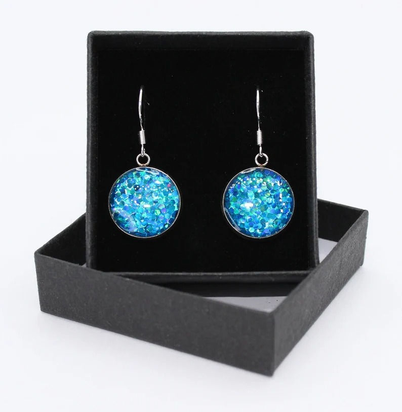 Bright Blue - Glitter Resin drop earrings