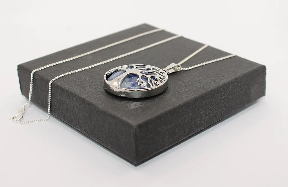 Thumbnail: Blue Spotted Jasper Tree Of Life pendant necklace