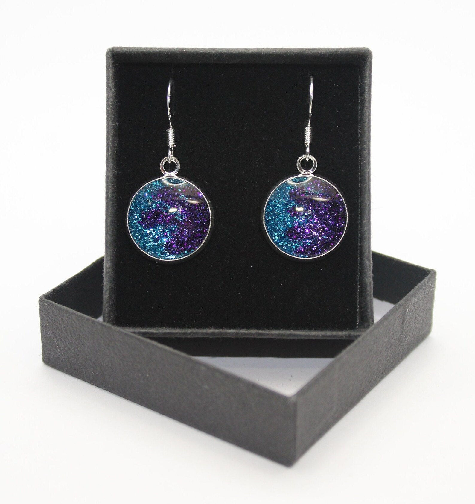 Blue Purple Swirl - Glitter resin drop earrings
