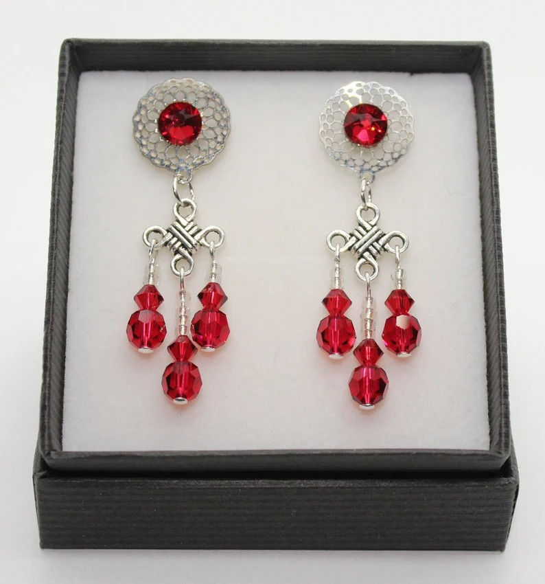 Thumbnail: Siam Shimmer - Filigree Crystal Chandelier earrings