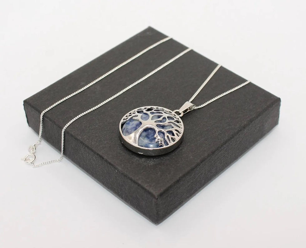 Thumbnail: Blue Spotted Jasper Tree Of Life pendant necklace