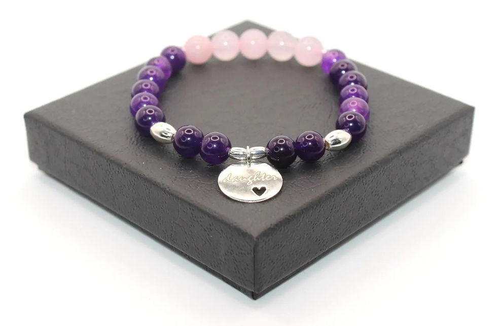 Thumbnail: Daughter - Amethyst and Rose Quartz 8 mm beaded bracelet