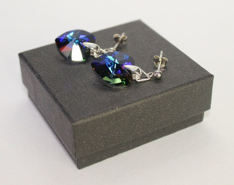 Thumbnail: Aquamarine Meridian Blue - Crystal Heart drop earrings