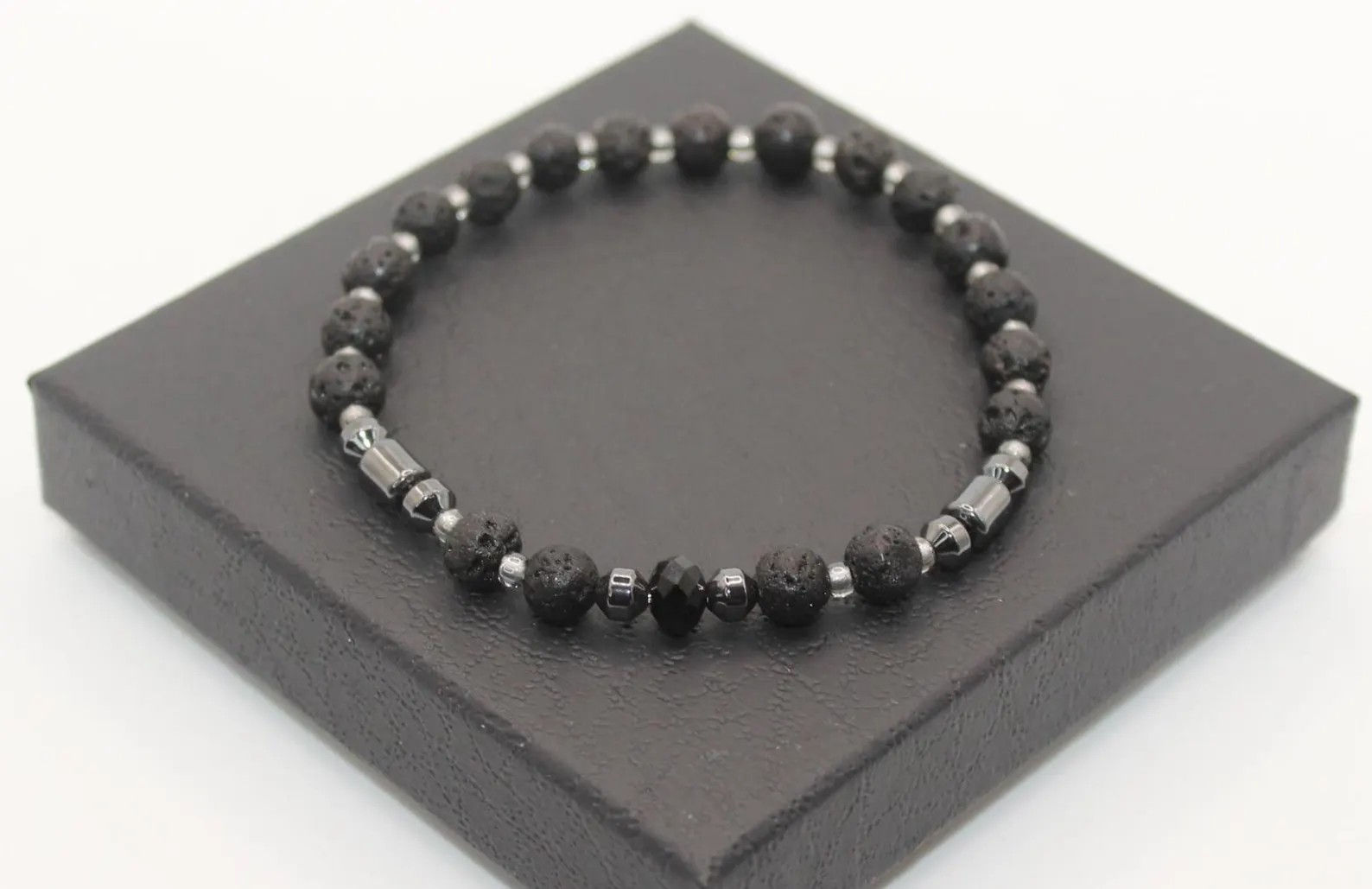 Lava and Hematite 6mm beaded bracelet