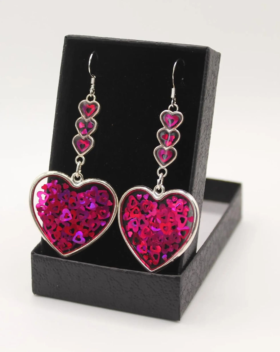 Glitter Bomb Heart - Glitter resin drop earrings