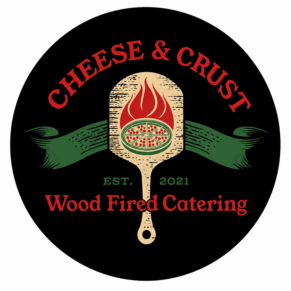 Cheese & Crust Wood Fired Catering logo with pizza peel