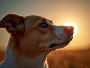 Close-up view of a dog looking curiously at the sky during an eclipse