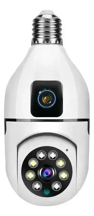 Câmera Segurança Wifi Dupla-lentes Lâmpada Visão Noturna 360