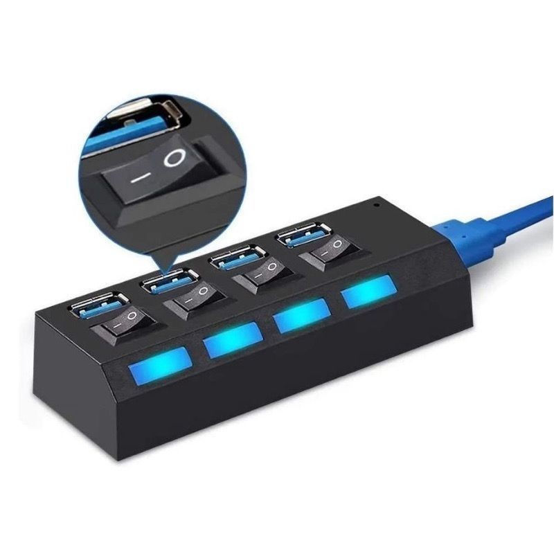 Hub USB 4 Entradas Régua 2.0 Extensor  Alta Velocidade Botão Liga/Desliga