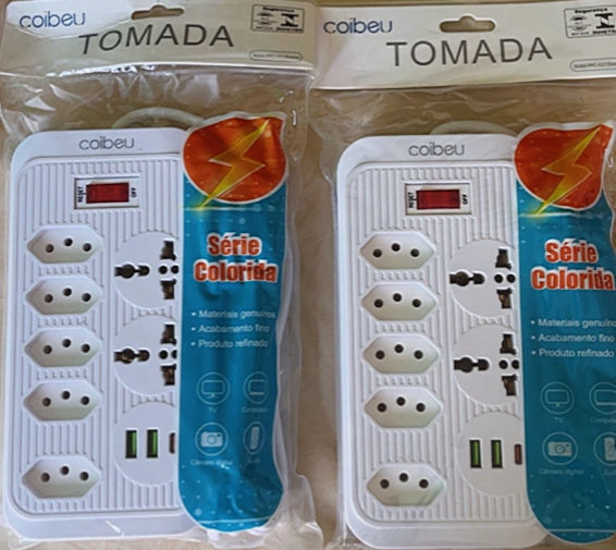 Régua Extensão 5 Tomadas: 2 USB, 1 Tipo-C, 1,90m WZK-5221