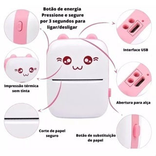 Miniatura: Mini Impressora Térmica Preto e Branco Portátil Sem Fio Bluetooth Gatin