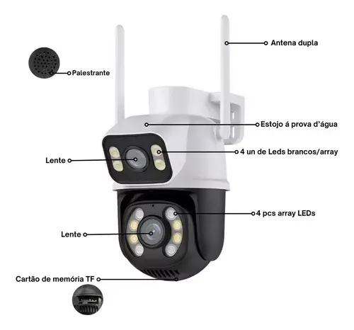 Wifi Smart Câmera Segurança Lente Dupla A28b Externa Ip Icse