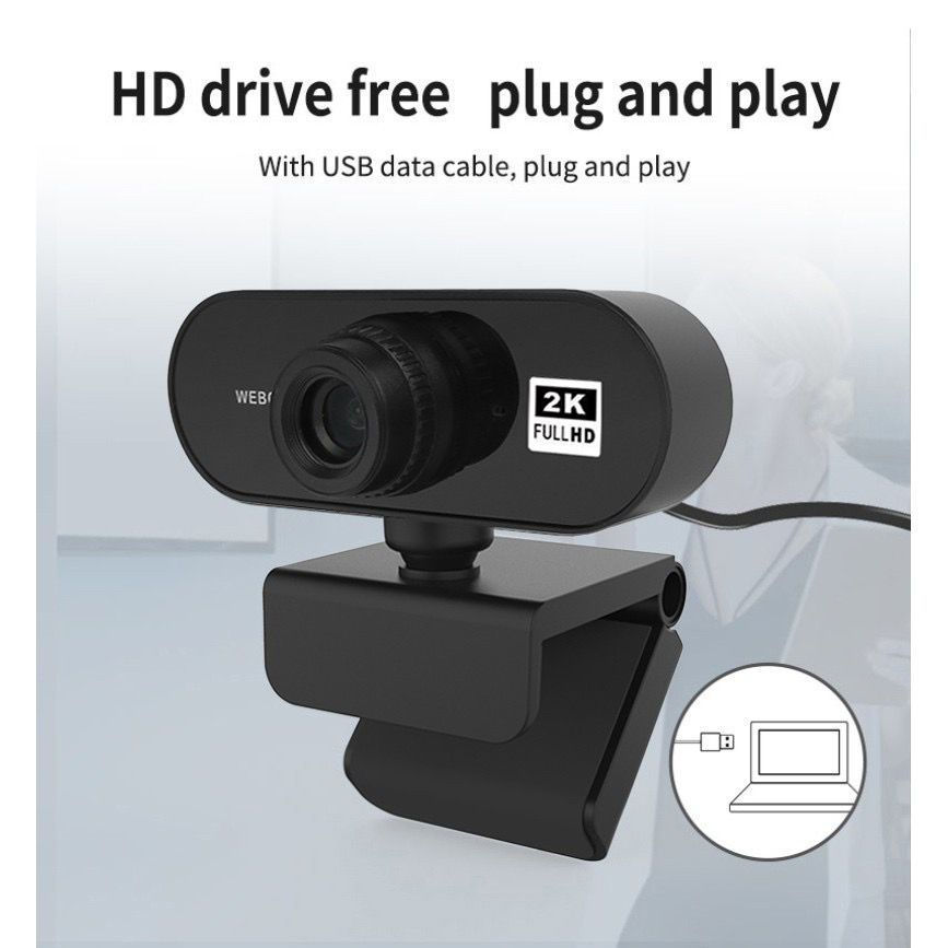 Mini Câmera Webcam 2K HD c/ Microfone Visão 360º Autofoco