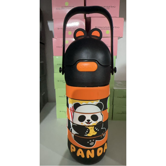 Garrafa Giratória Infantil Panda Preta 520ml Desenhos 360°