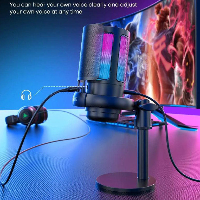 Miniatura: Microfone Gamer Condensador Podcast Alta Sensibilidade Rgb - Microfones e Gravad