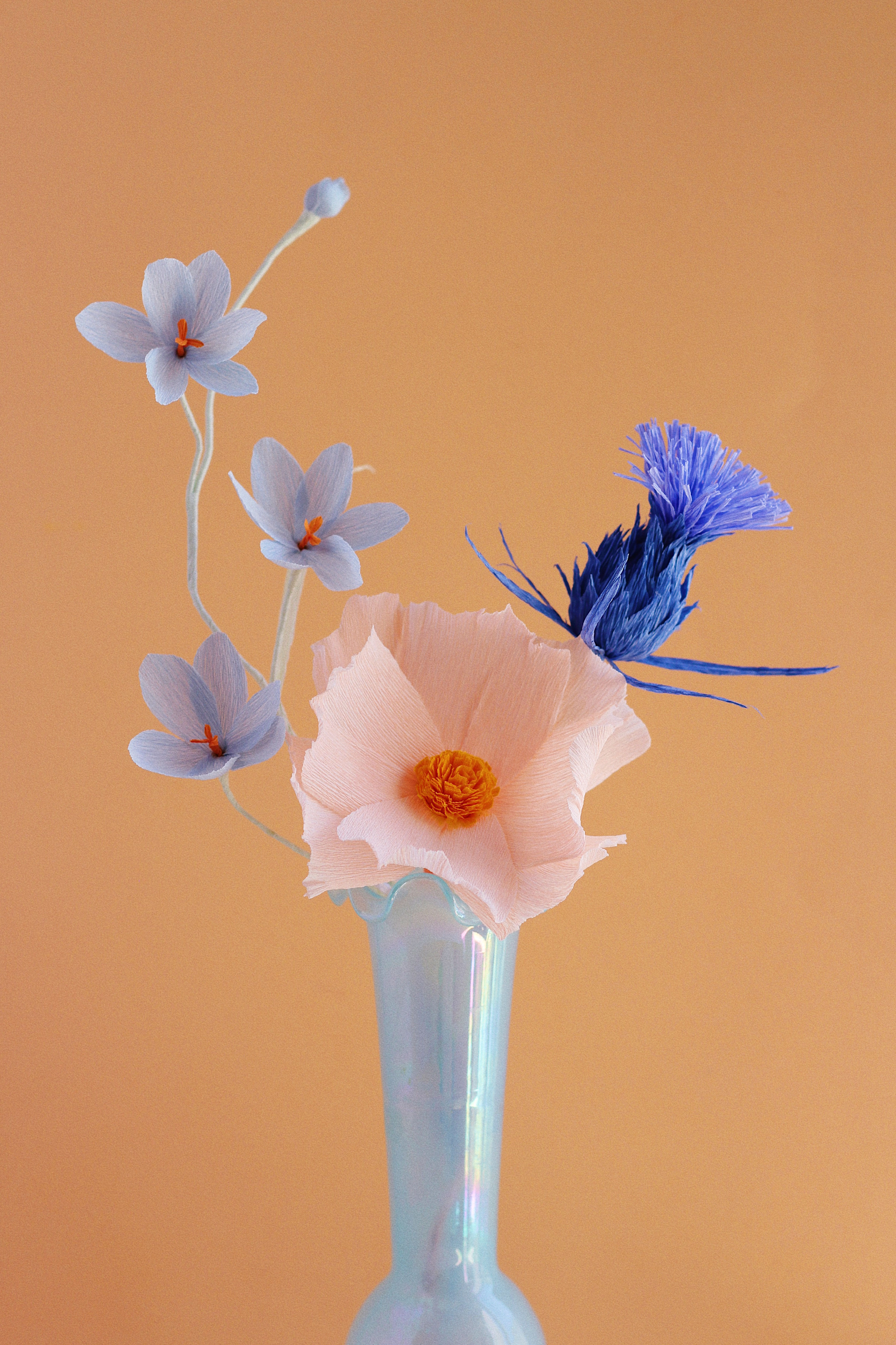 Le bouquet Myrtille pêche - 3 ou 6 fleurs en papier
