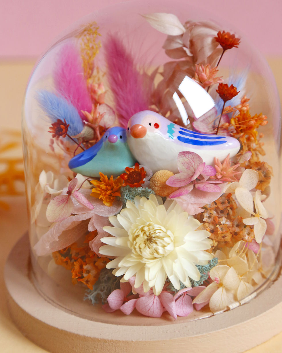 Miniature : Petite cloche 'Les oiseaux câlins et le ciel rose'
