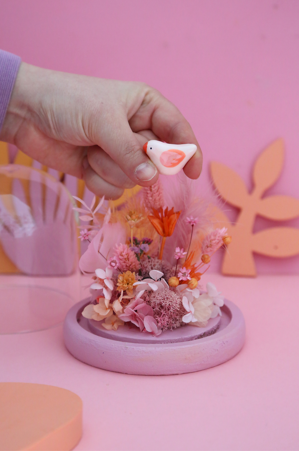 Miniature : Petite cloche "Le colibri et la clairière rose"