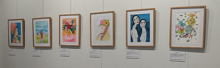 Expo Regard'emoi 2025 à Doué, exposant les oeuvres réalisées par des patients en atelier d'art-thérapie à l'Espace Ligue