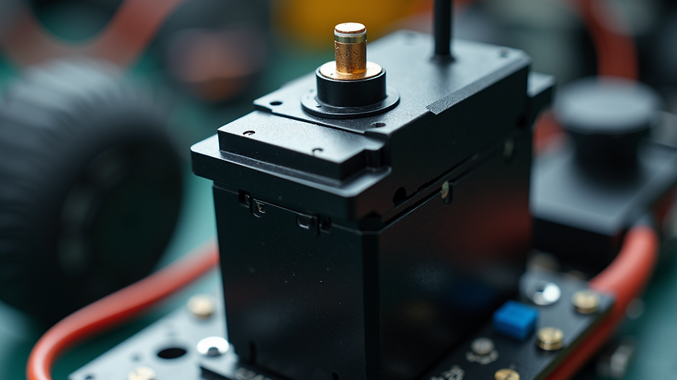 Close-up view of servo motor with wiring and connectors