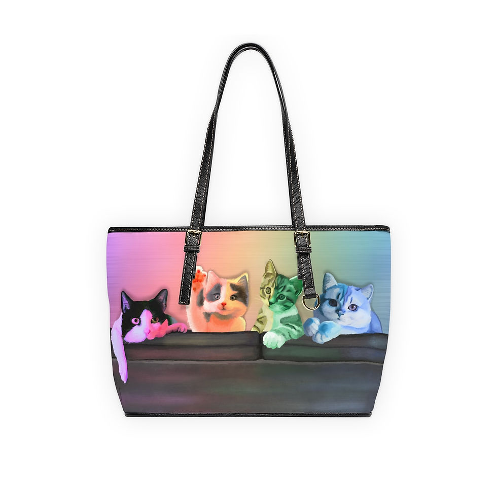 Thumbnail: Cats Family Hand Bag - Original Colorful Sweet design PU Leather Shoulder Bag 