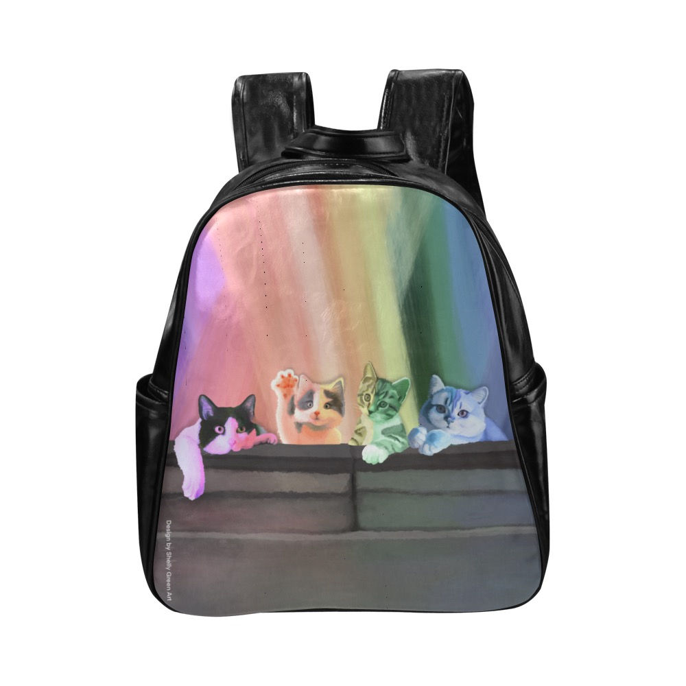 תיק גב מעור טבעוני מעוצב בהשראת הציור של משפחת החתלתולים