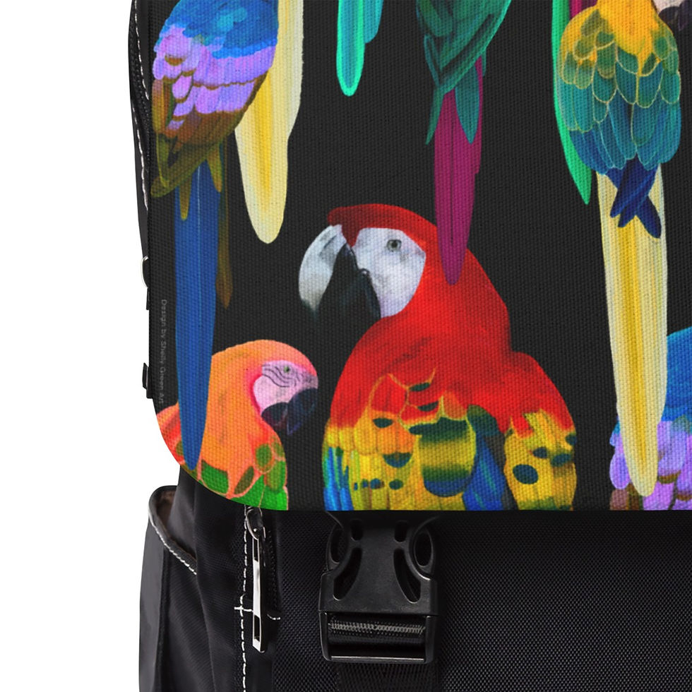 Thumbnail: The Parrots Family Black Bag - Original Colorful Sweet Design Unisex Casual Shoulder Backpack