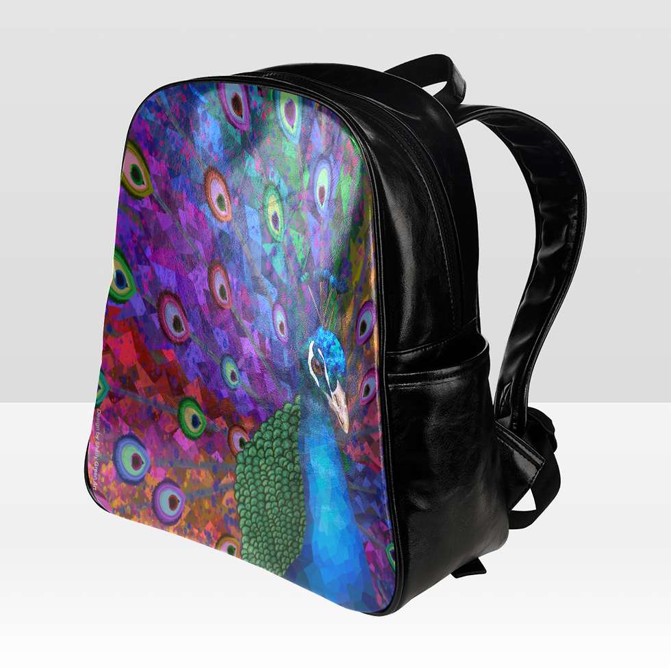 Thumbnail: A vegan leather backpack inspired by the painting of the colorful peacock.