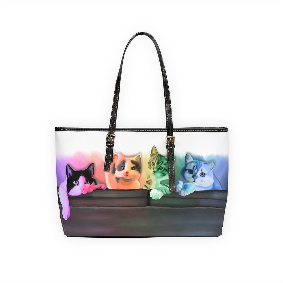 Thumbnail: Cats Family Hand Bag - Original Colorful Sweet design PU Leather Shoulder Bag with a white background