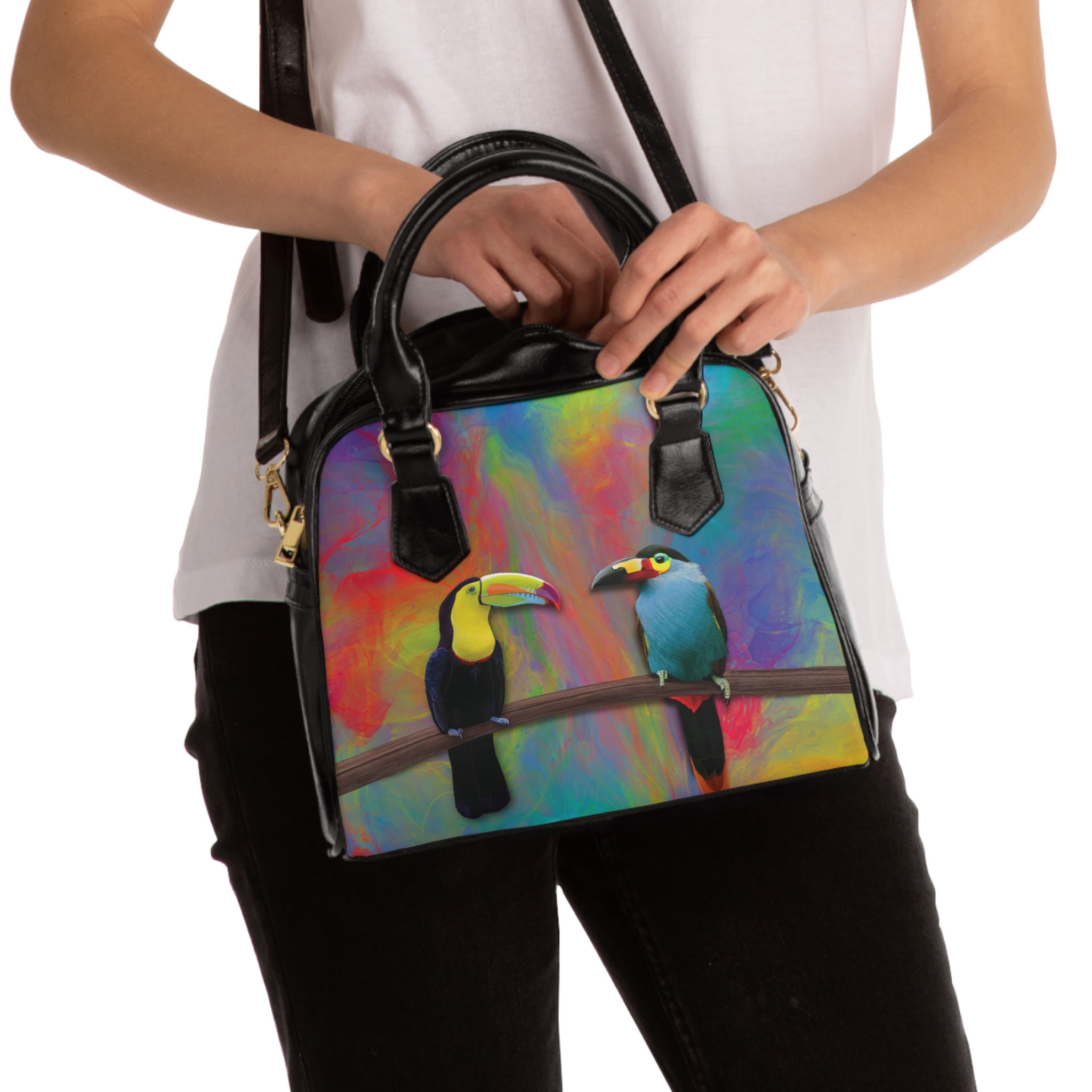 Toucan Duo Shoulder Handbag — Colorful Tropical Bird Print Purse