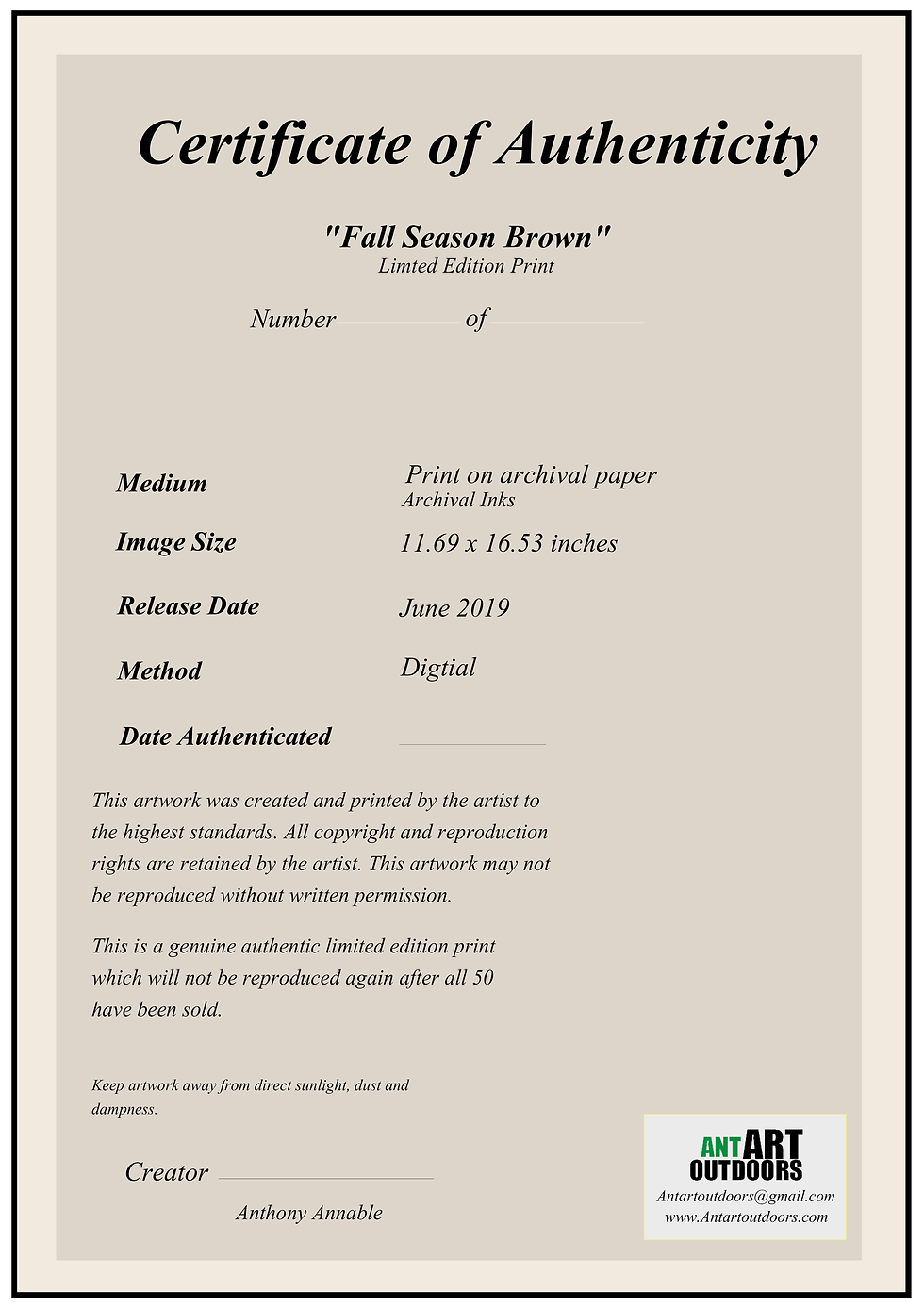 Thumbnail: Fall Season Brown - Limited Print (1/50)
