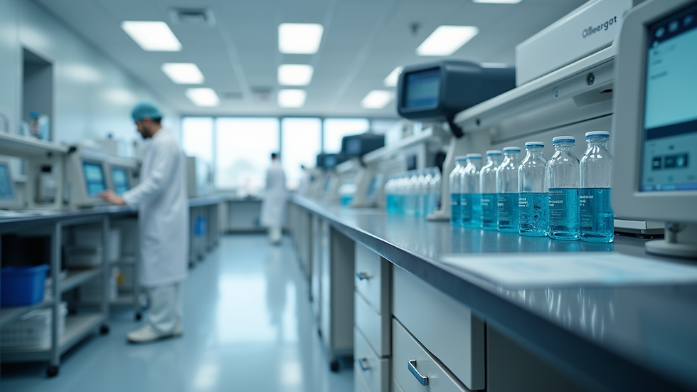 High angle view of modern laboratory with automated microbiological testing machines
