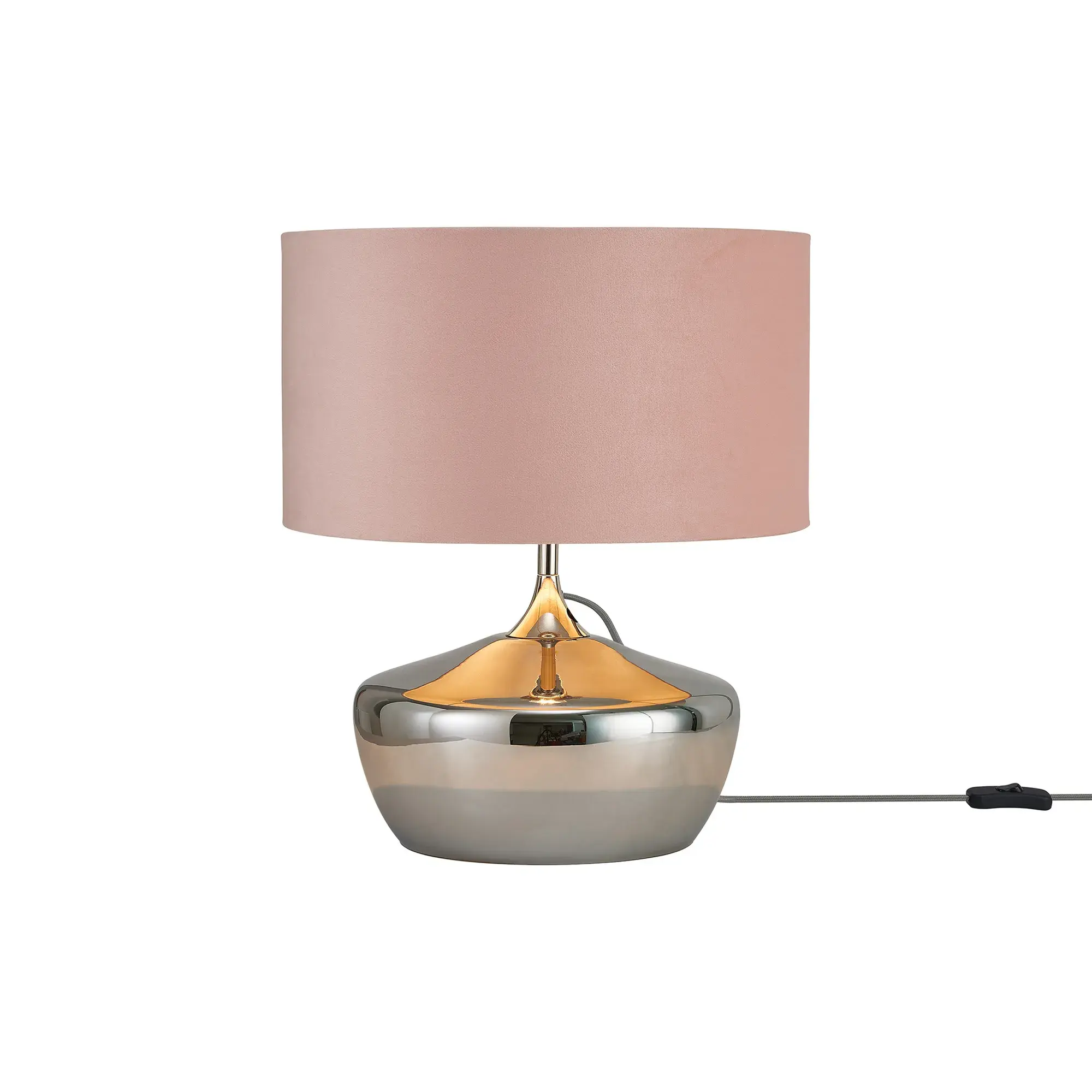 Giovanni 1 Light Chrome Plate Trapezium Glass Table Lamp C/W Blush Pink Shade