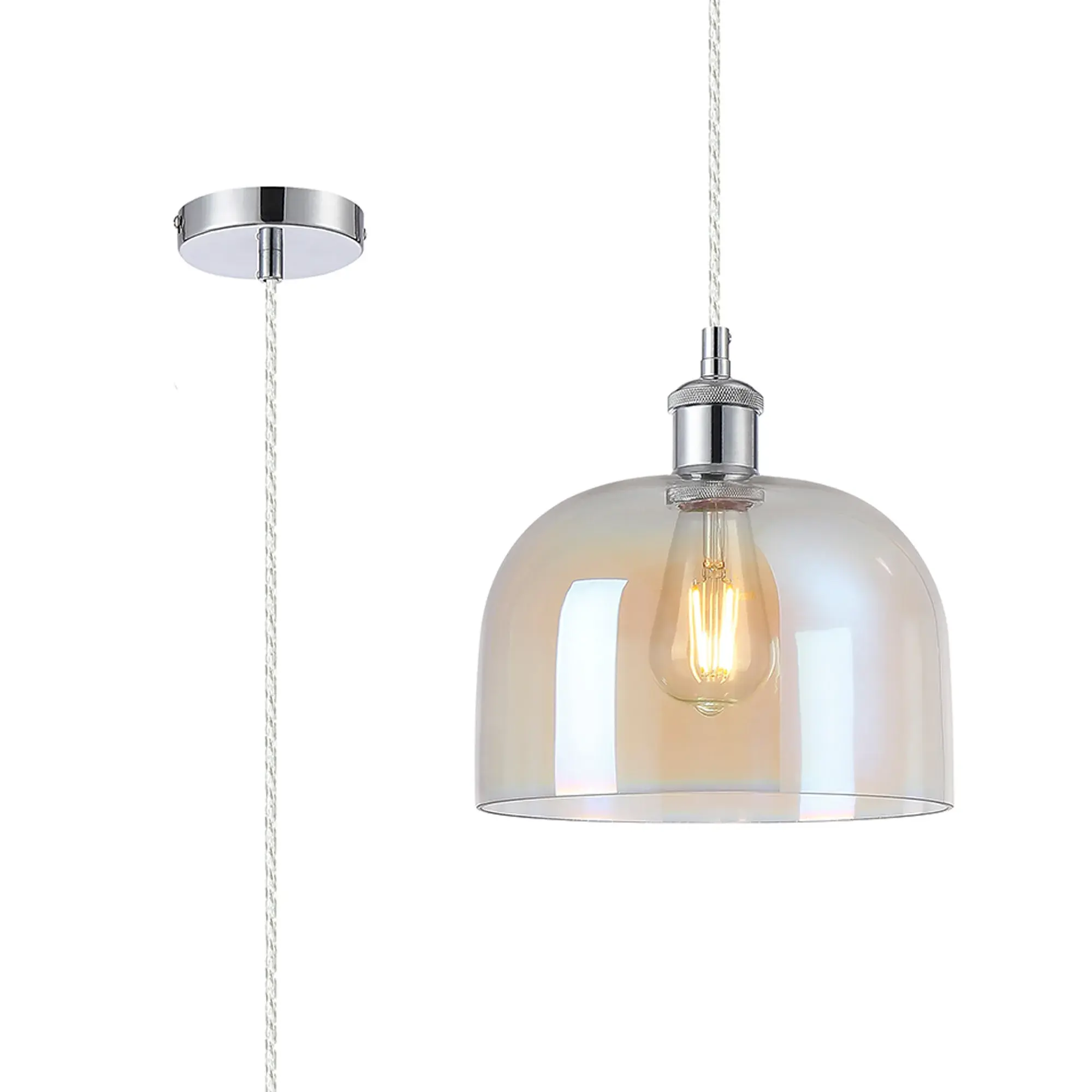 Pearl 1 Light Polished Chrome & Iridescent Glass Single Pendant Light