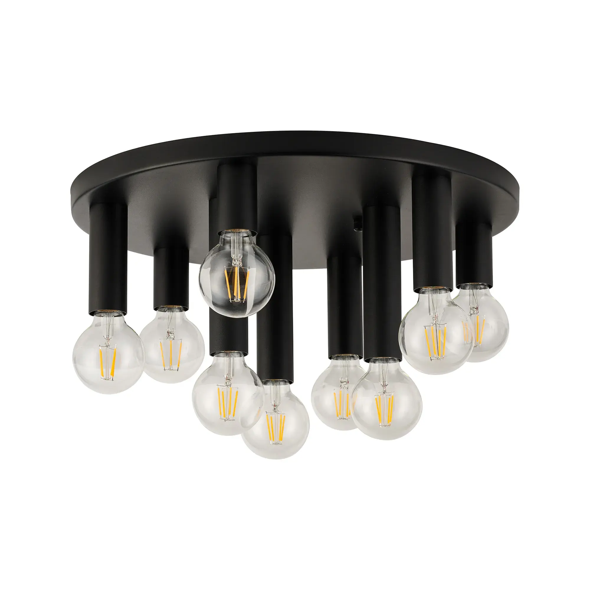 Declan 9 Light Satin Black Round Semi-Flush Ceiling Light