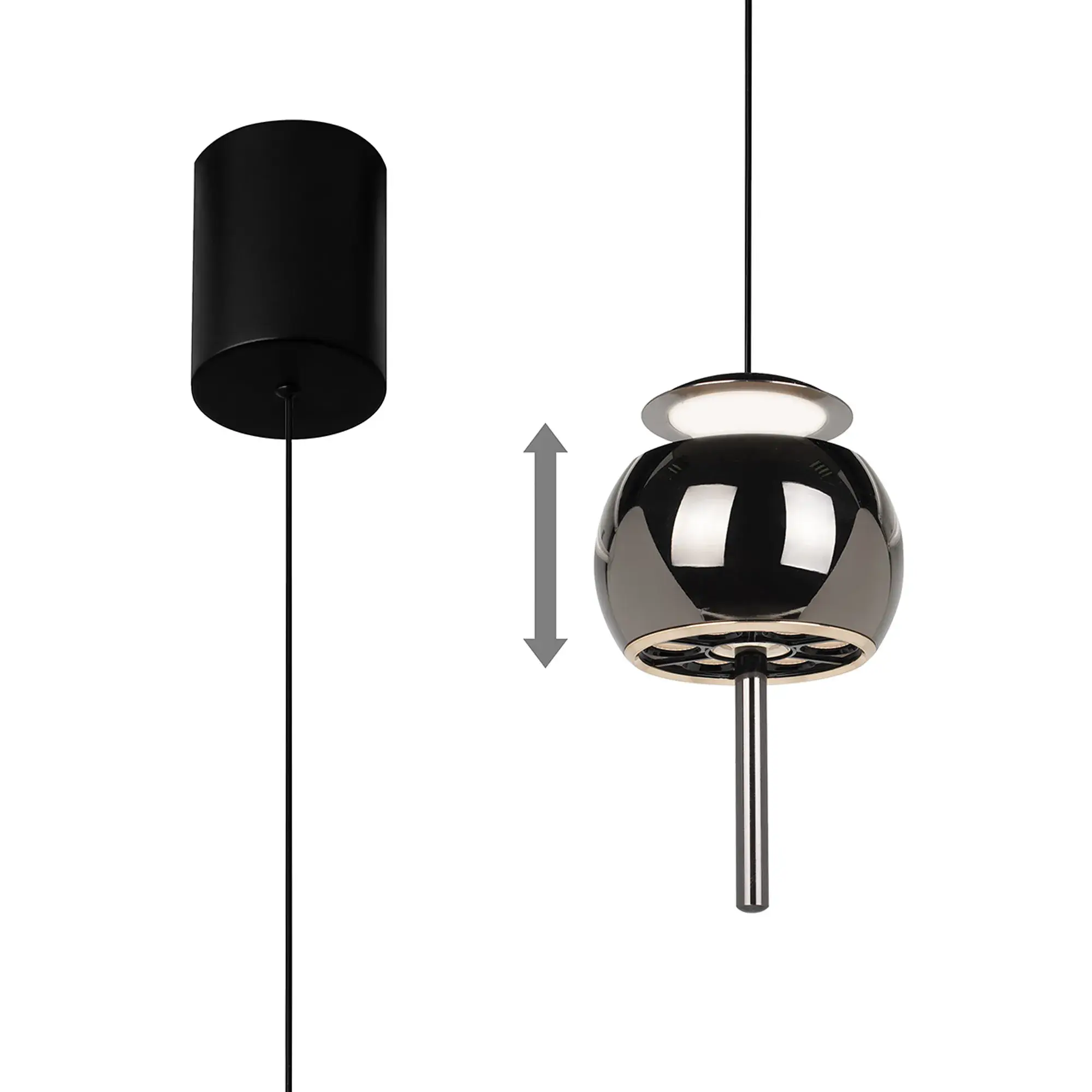 Skater 1 Light Black Chrome LED Rise And Fall Single Pendant