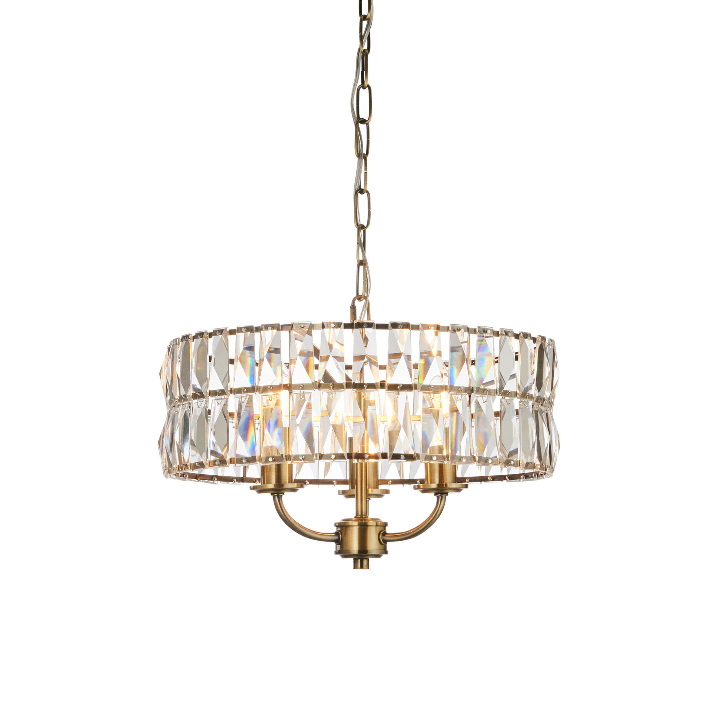 Chiffon 3 Light Antique Brass Multi-Arm Pendant Light