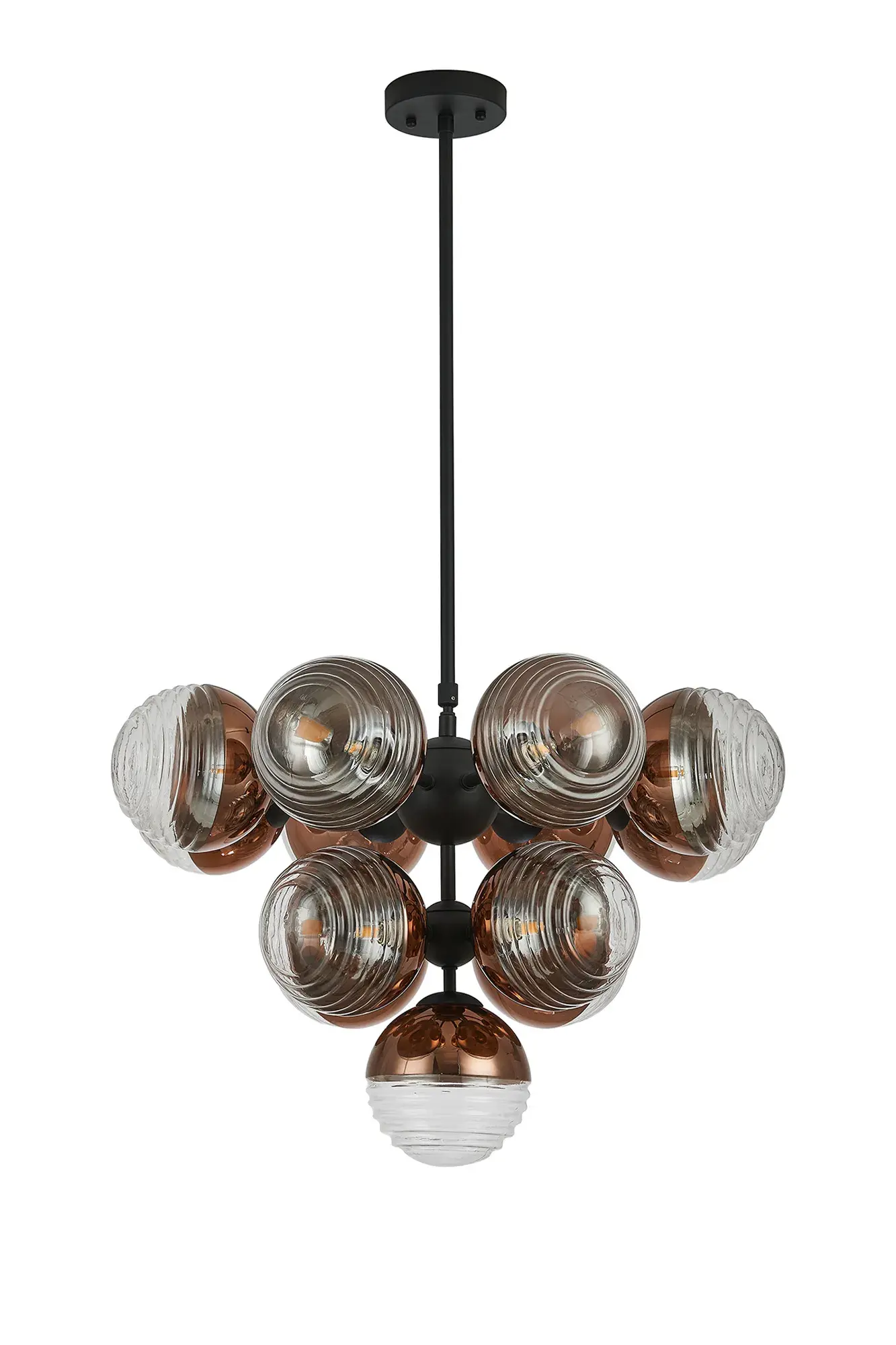 Jacqueline 13 Light Black & Copper Glass Telescopic Multi-Arm Penant Light