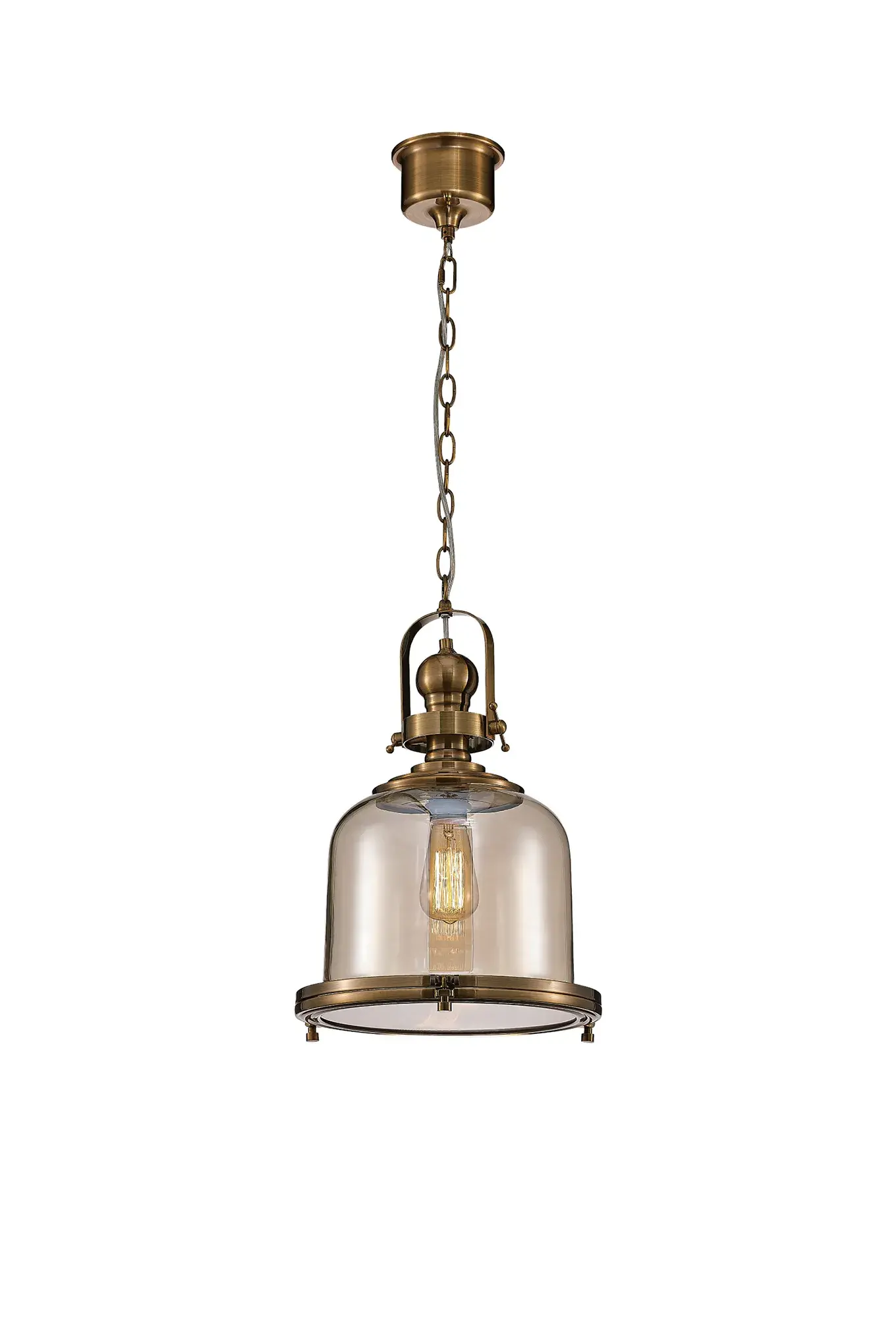 Retro 1 Light Antique Brass Large Single Pendant