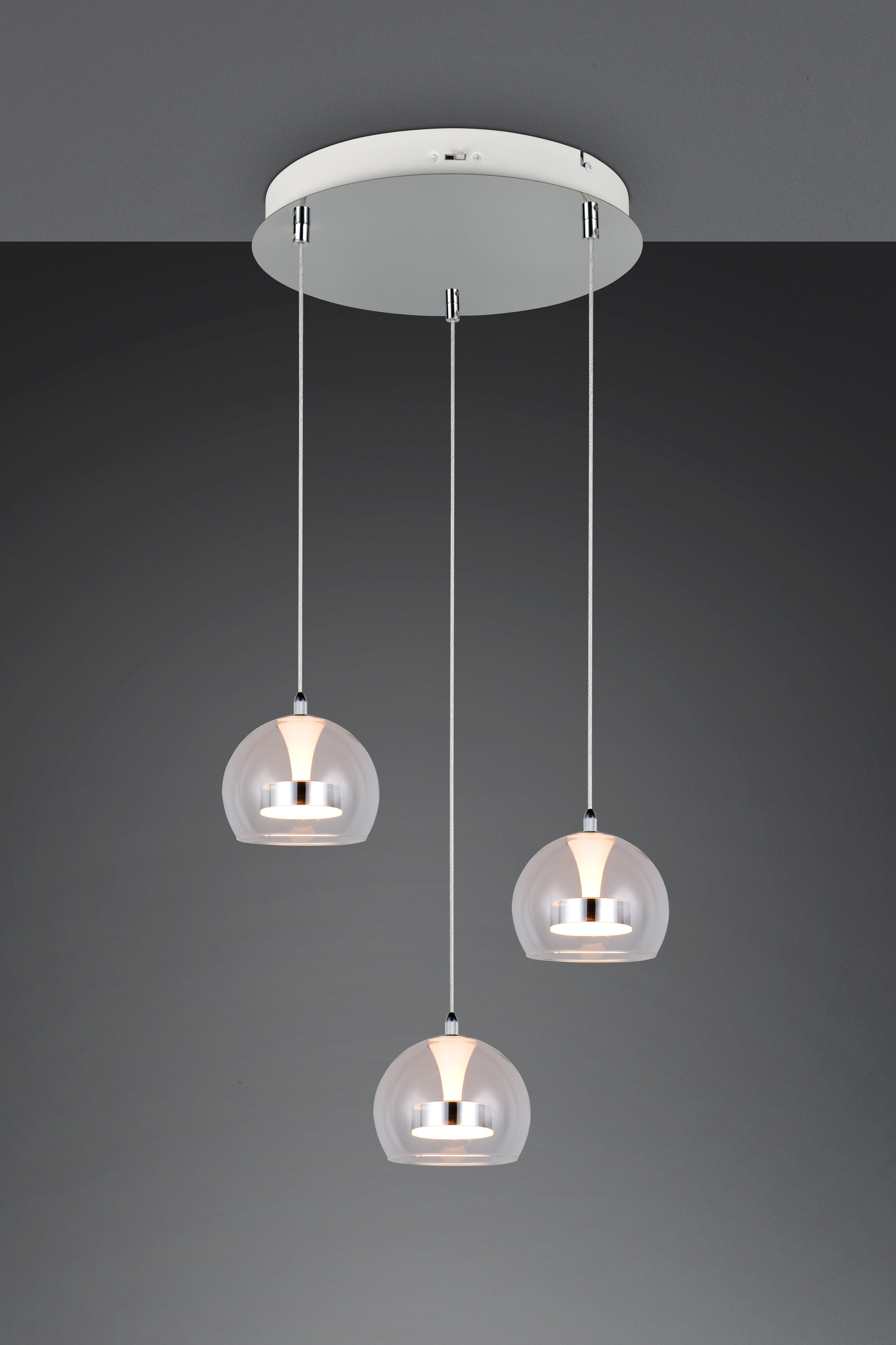 Milan 3 Light Polished Chrome & Glass Cluster Pendant Light
