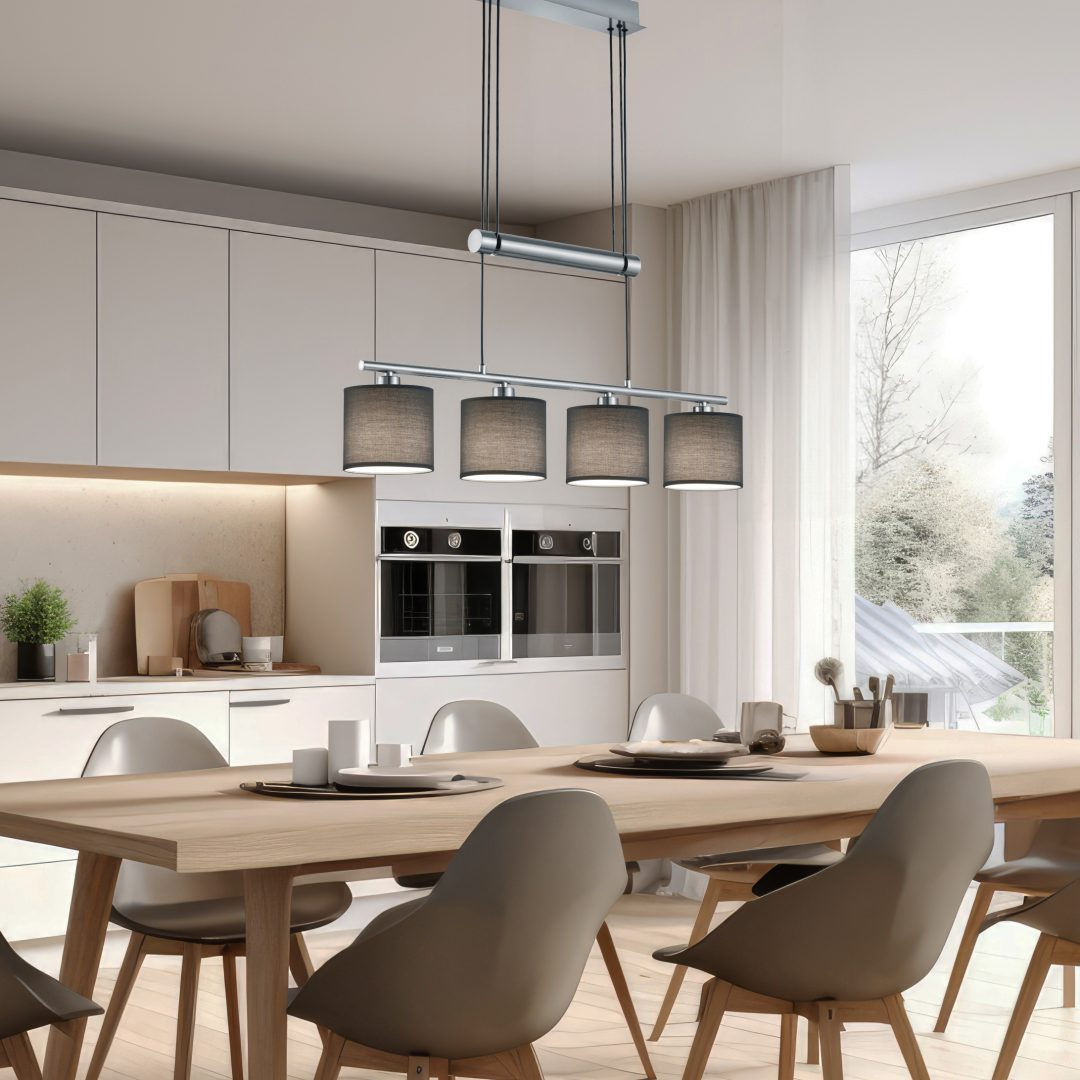 Frenchy 4 Light Satin Nickel Rise and Fall Linear Bar Pendant Light