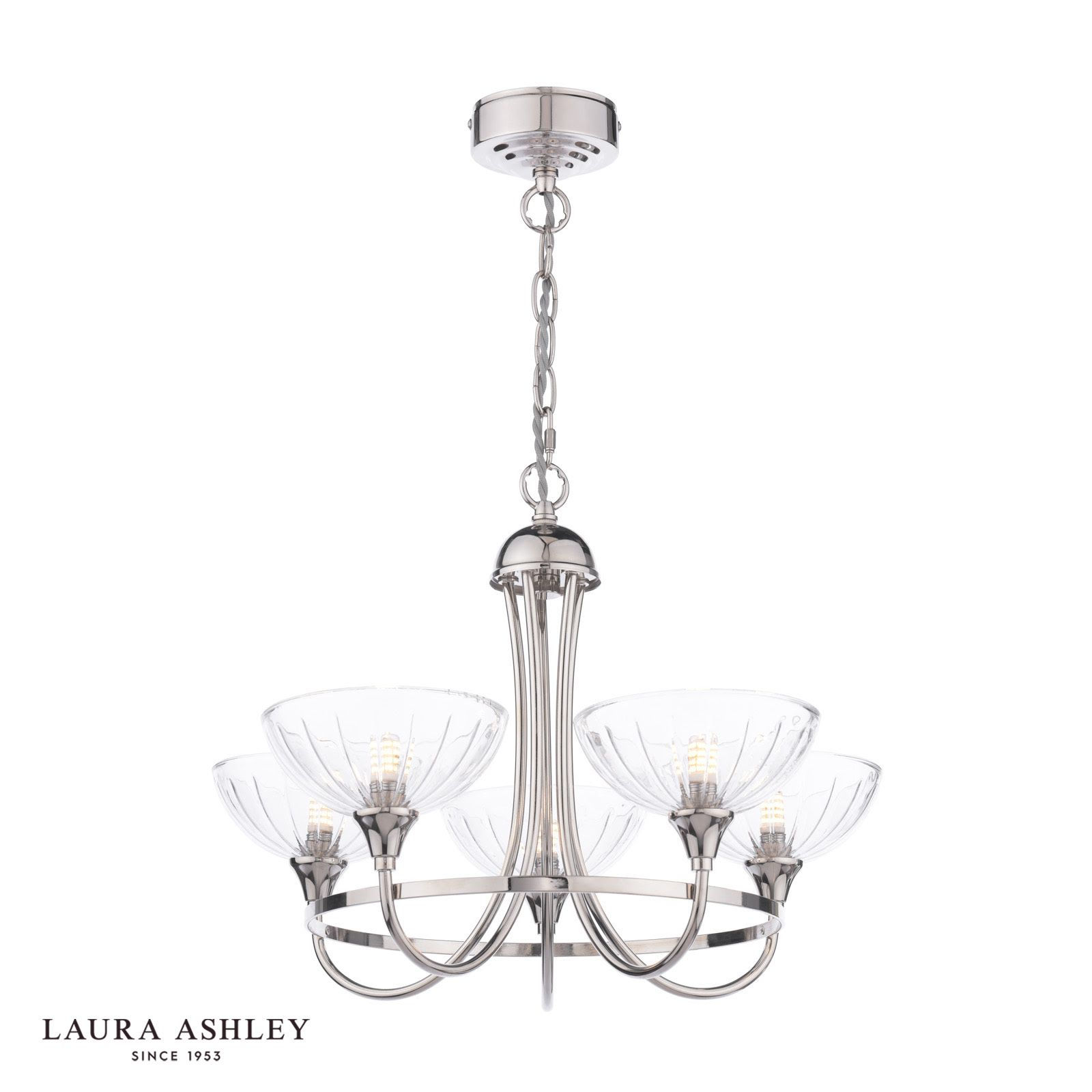 Laura Ashley Wellham 5 Light Polished Nickel Multi-Arm Pendant