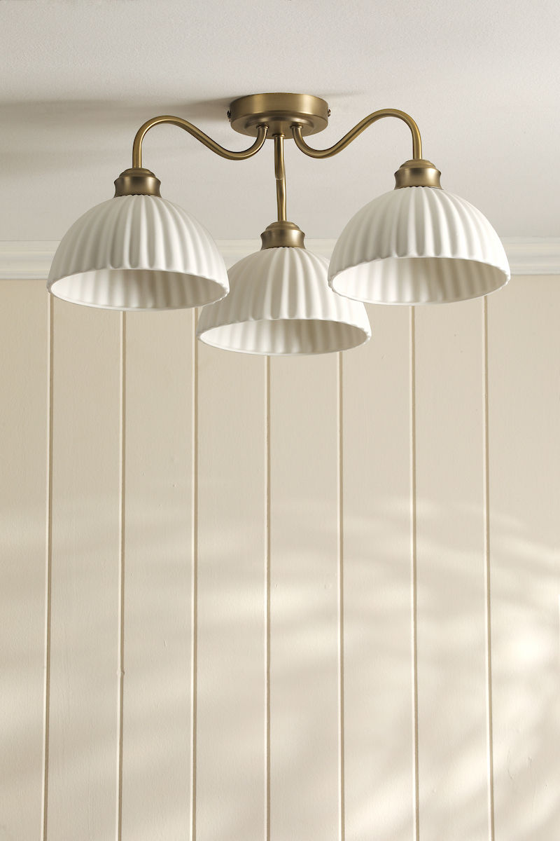 Laura Ashley Durford 3 Light Antique Brass Semi-Flush Ceiling Light